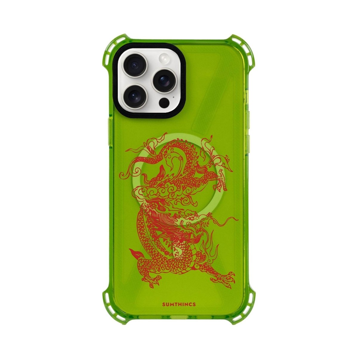 iPhone 15 Plus Dragon Bumper Magsafe Şeffaf Telefon Kılıfı Yeşil - SUMTHINCS