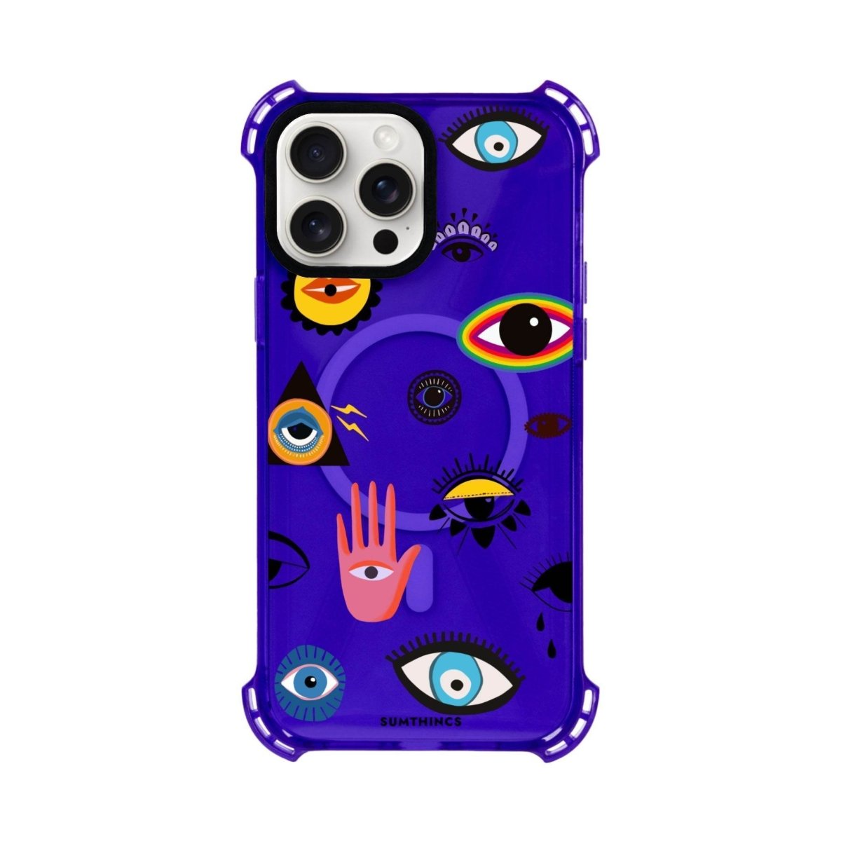 iPhone 15 Plus Eye Stickers Bumper Magsafe Şeffaf Telefon Kılıfı Mor - SUMTHINCS