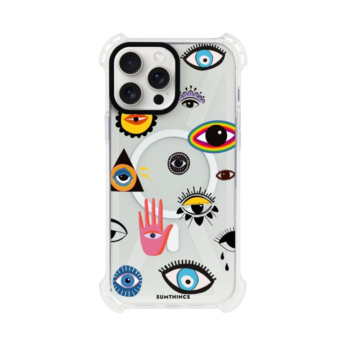 iPhone 15 Plus Eye Stickers Bumper Magsafe Şeffaf Telefon Kılıfı Beyaz Şeffaf - SUMTHINCS
