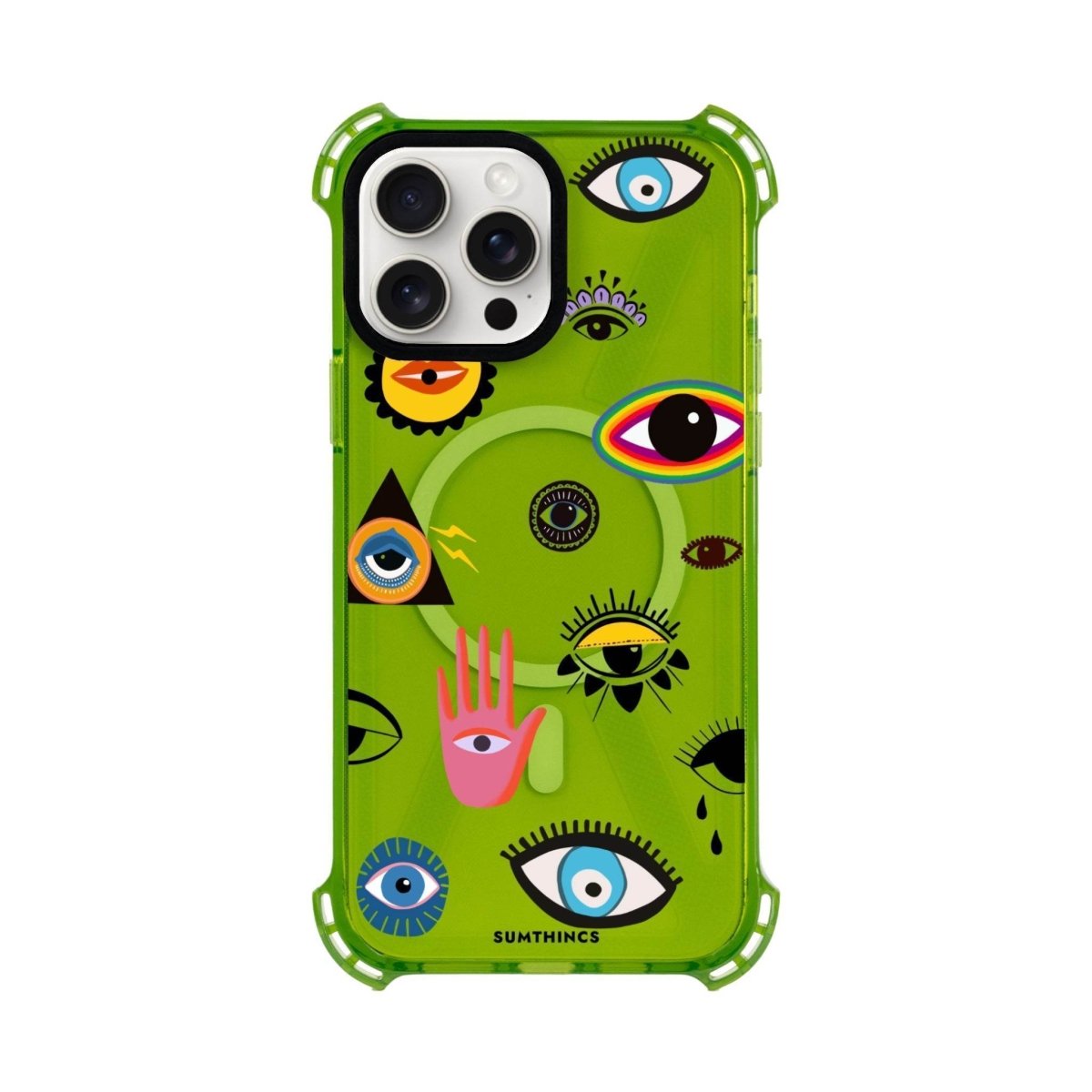 iPhone 15 Plus Eye Stickers Bumper Magsafe Şeffaf Telefon Kılıfı Yeşil - SUMTHINCS