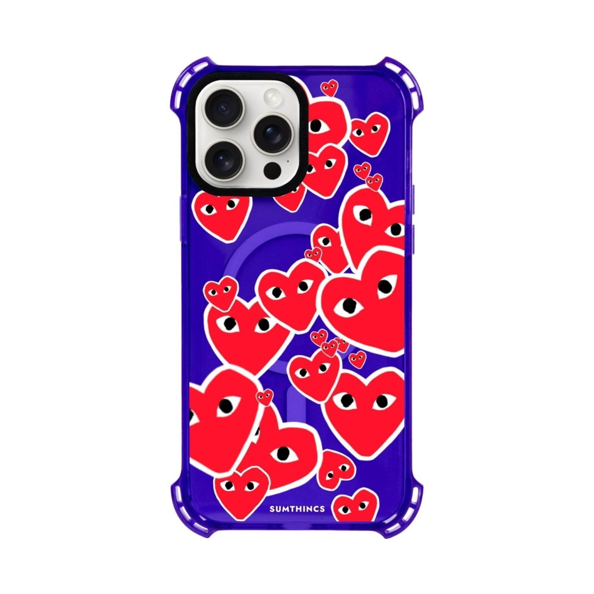 iPhone 15 Plus Hearts Bumper Magsafe Şeffaf Telefon Kılıfı Mor - SUMTHINCS