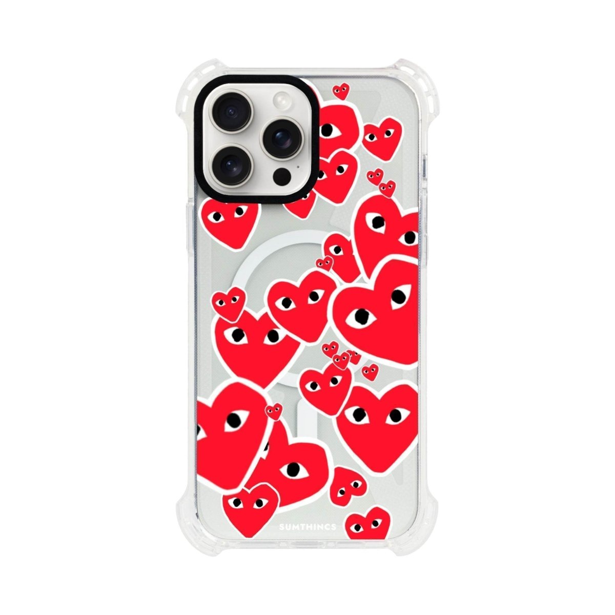 iPhone 15 Plus Hearts Bumper Magsafe Şeffaf Telefon Kılıfı Beyaz Şeffaf - SUMTHINCS
