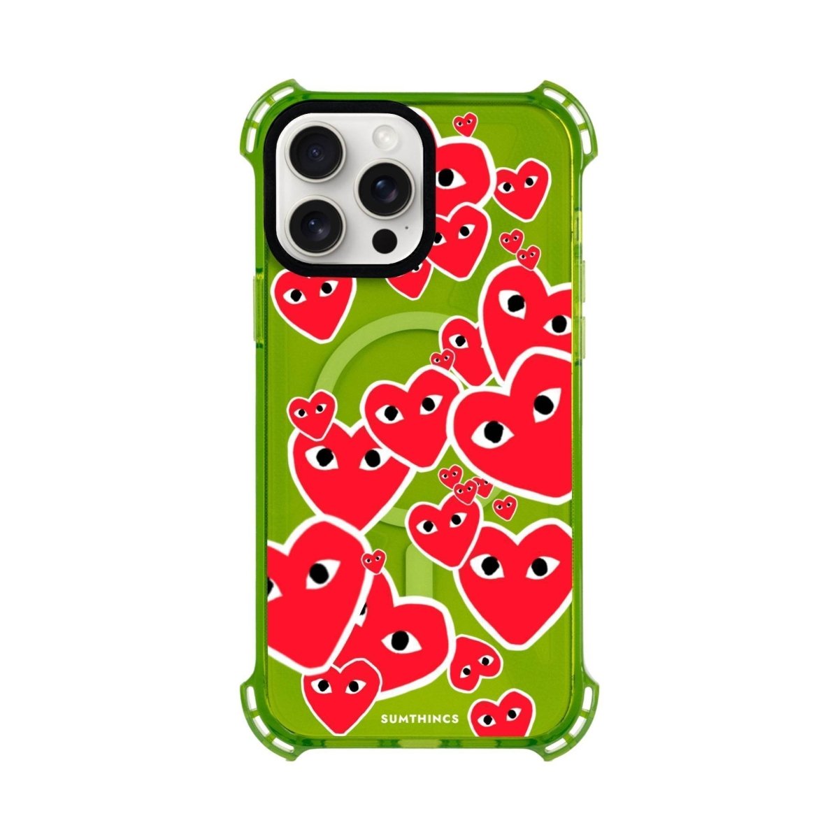 iPhone 15 Plus Hearts Bumper Magsafe Şeffaf Telefon Kılıfı Yeşil - SUMTHINCS