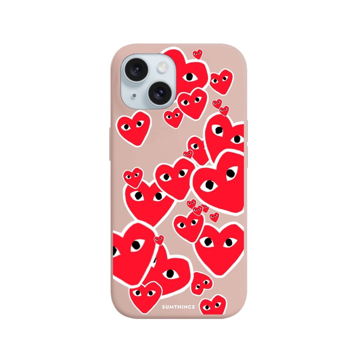 iPhone 15 Plus Hearts Premium Telefon Kılıfı Bej - SUMTHINCS
