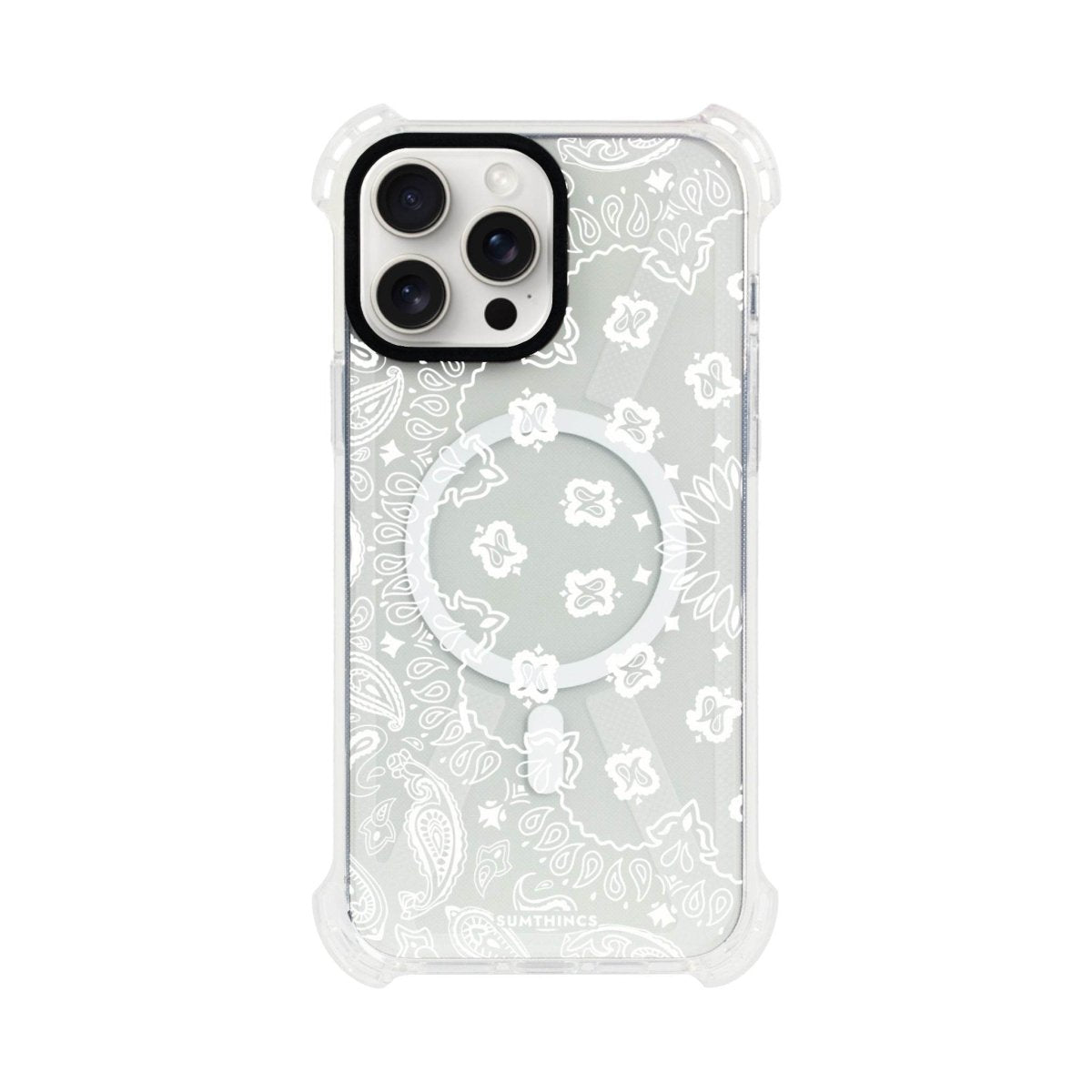 iPhone 15 Plus Paisley Bumper Magsafe Şeffaf Telefon Kılıfı Beyaz Şeffaf - SUMTHINCS