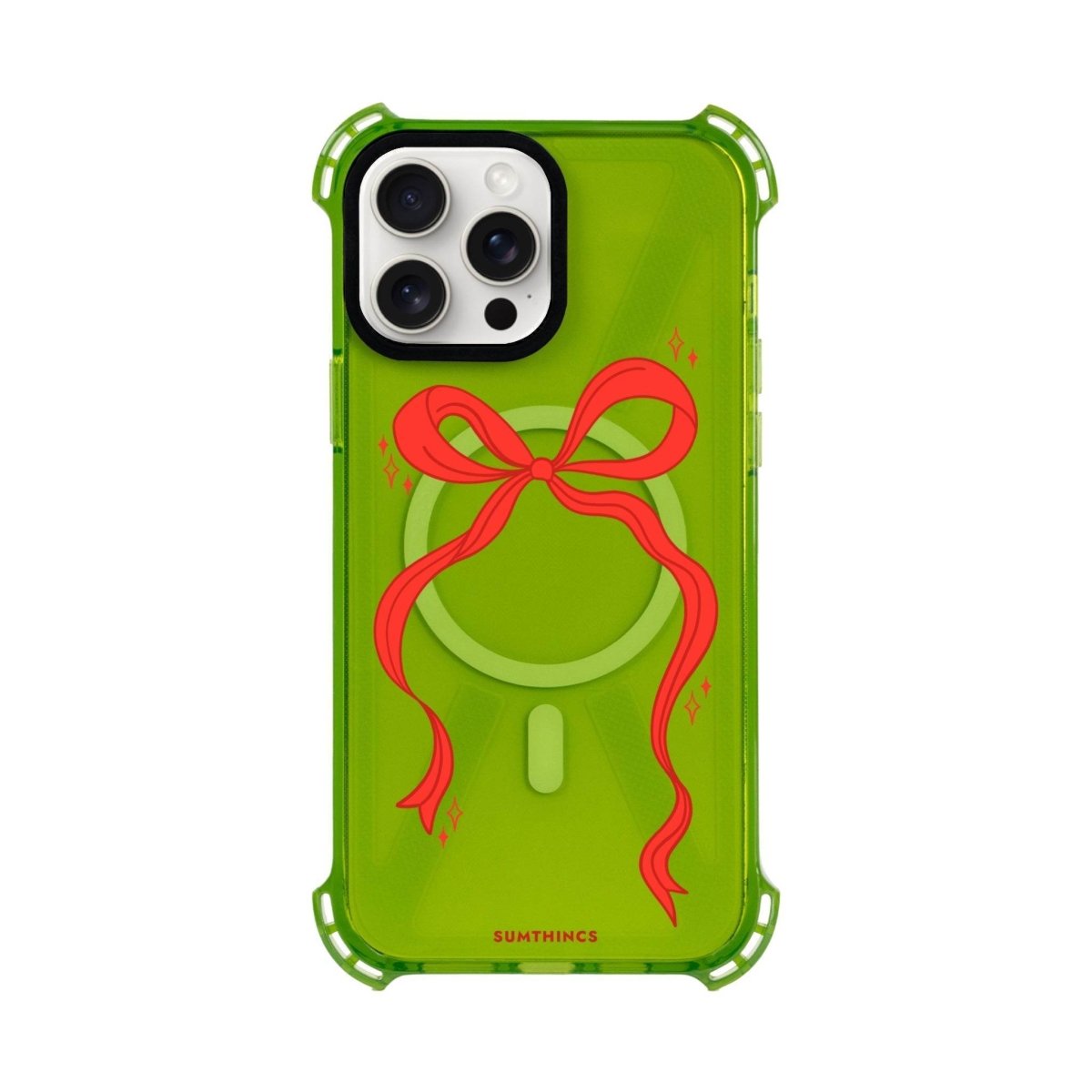 iPhone 15 Plus Red Bow Bumper Magsafe Şeffaf Telefon Kılıfı Yeşil - SUMTHINCS