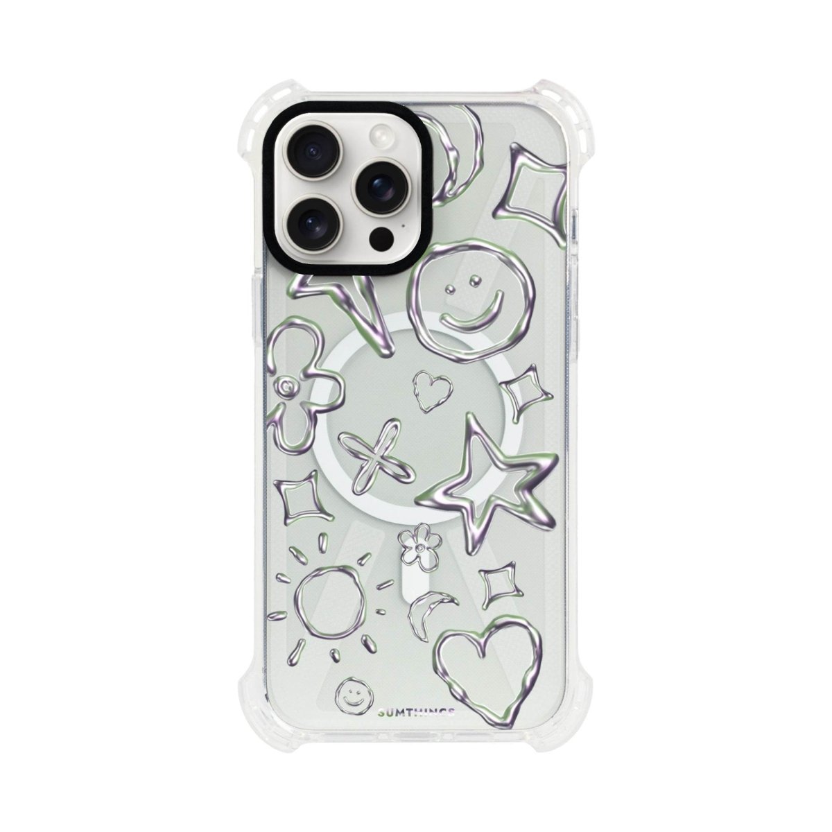 iPhone 15 Plus Silver Doodles Bumper Magsafe Şeffaf Telefon Kılıfı Beyaz Şeffaf - SUMTHINCS