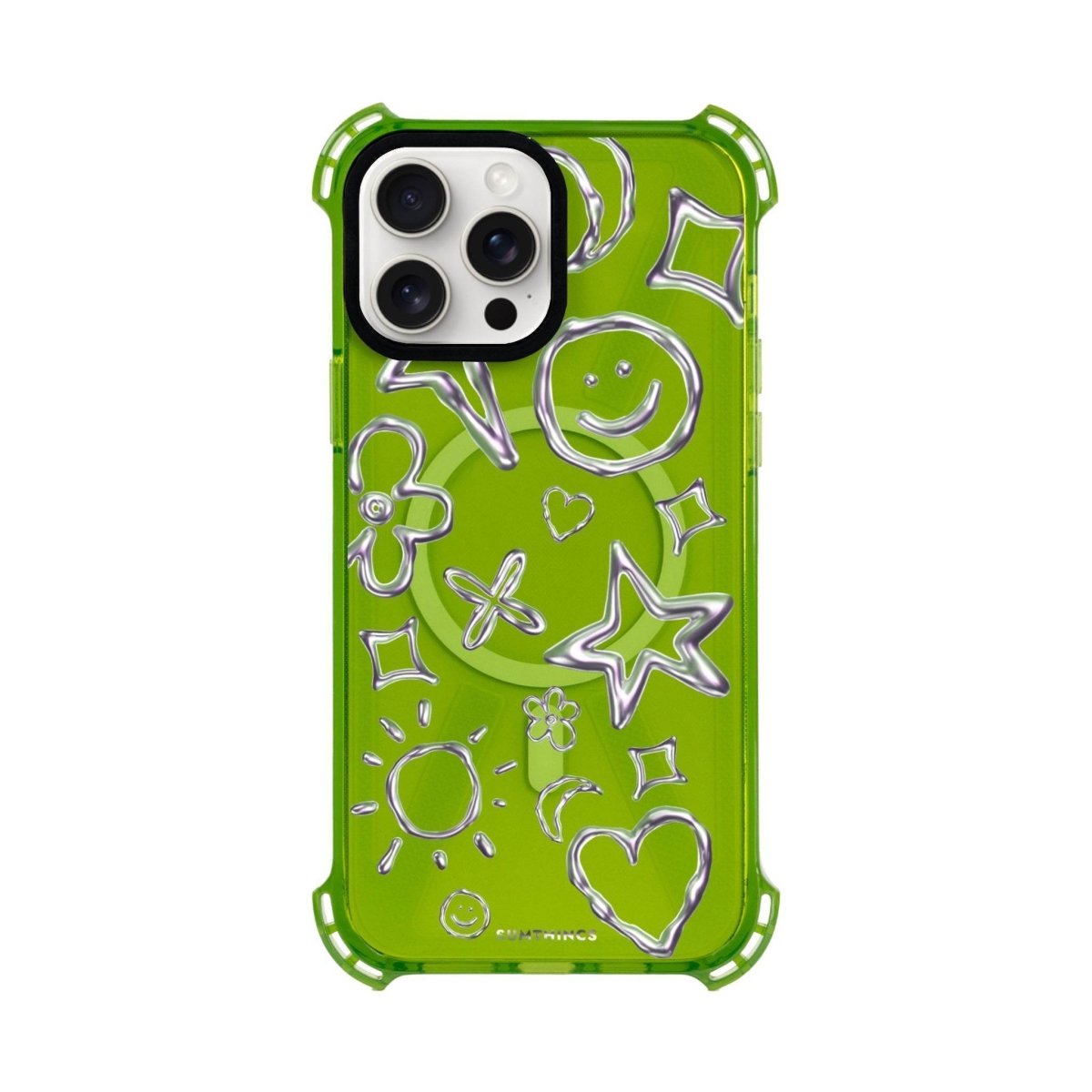 iPhone 15 Plus Silver Doodles Bumper Magsafe Şeffaf Telefon Kılıfı Yeşil - SUMTHINCS