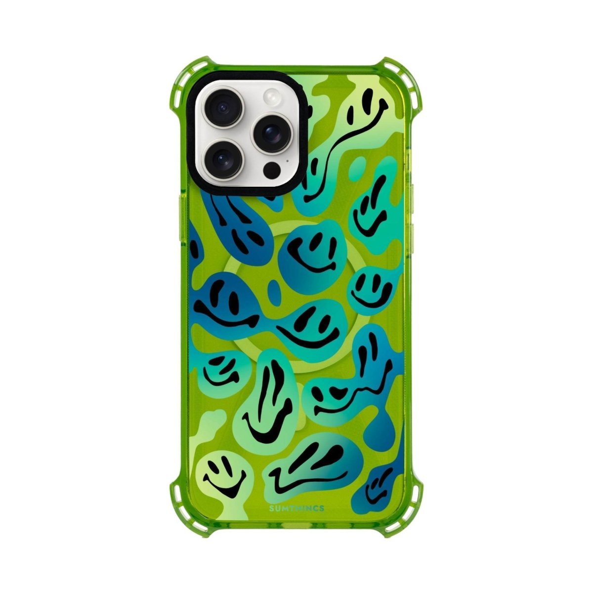 iPhone 15 Plus Smiley Bumper Magsafe Şeffaf Telefon Kılıfı Yeşil - SUMTHINCS