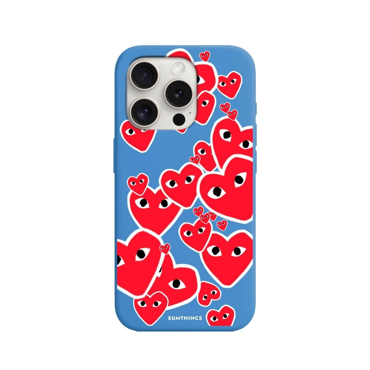 iPhone 15 Pro Hearts Premium Telefon Kılıfı Mavi - SUMTHINCS