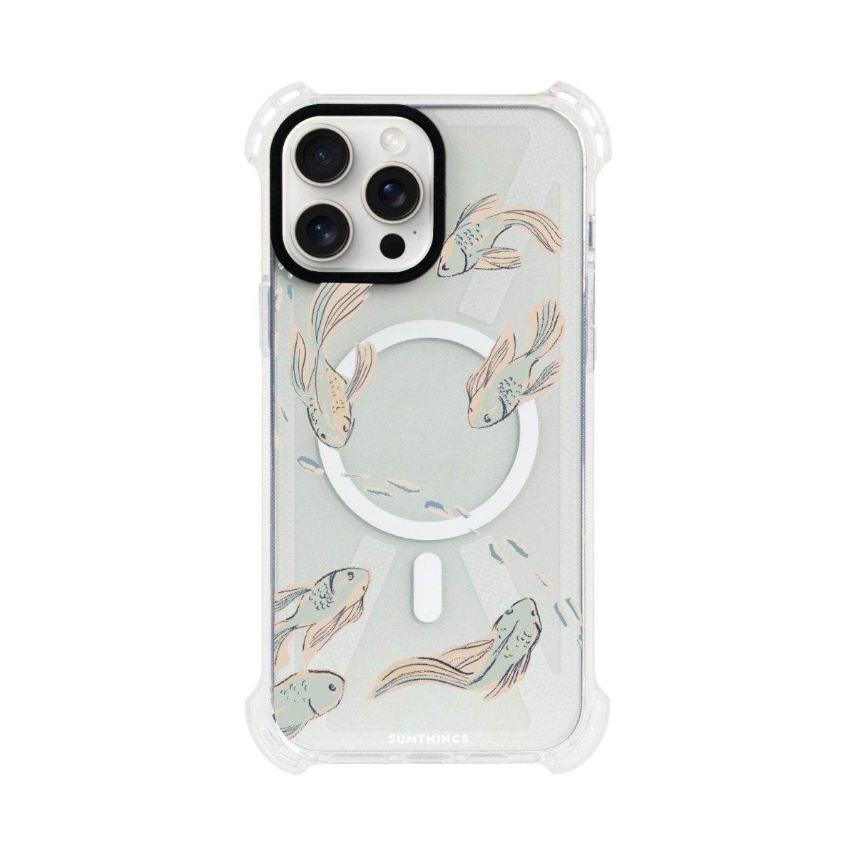 iPhone 15 Pro Max Koi Fish Bumper Magsafe Şeffaf Telefon Kılıfı Beyaz Şeffaf - SUMTHINCS