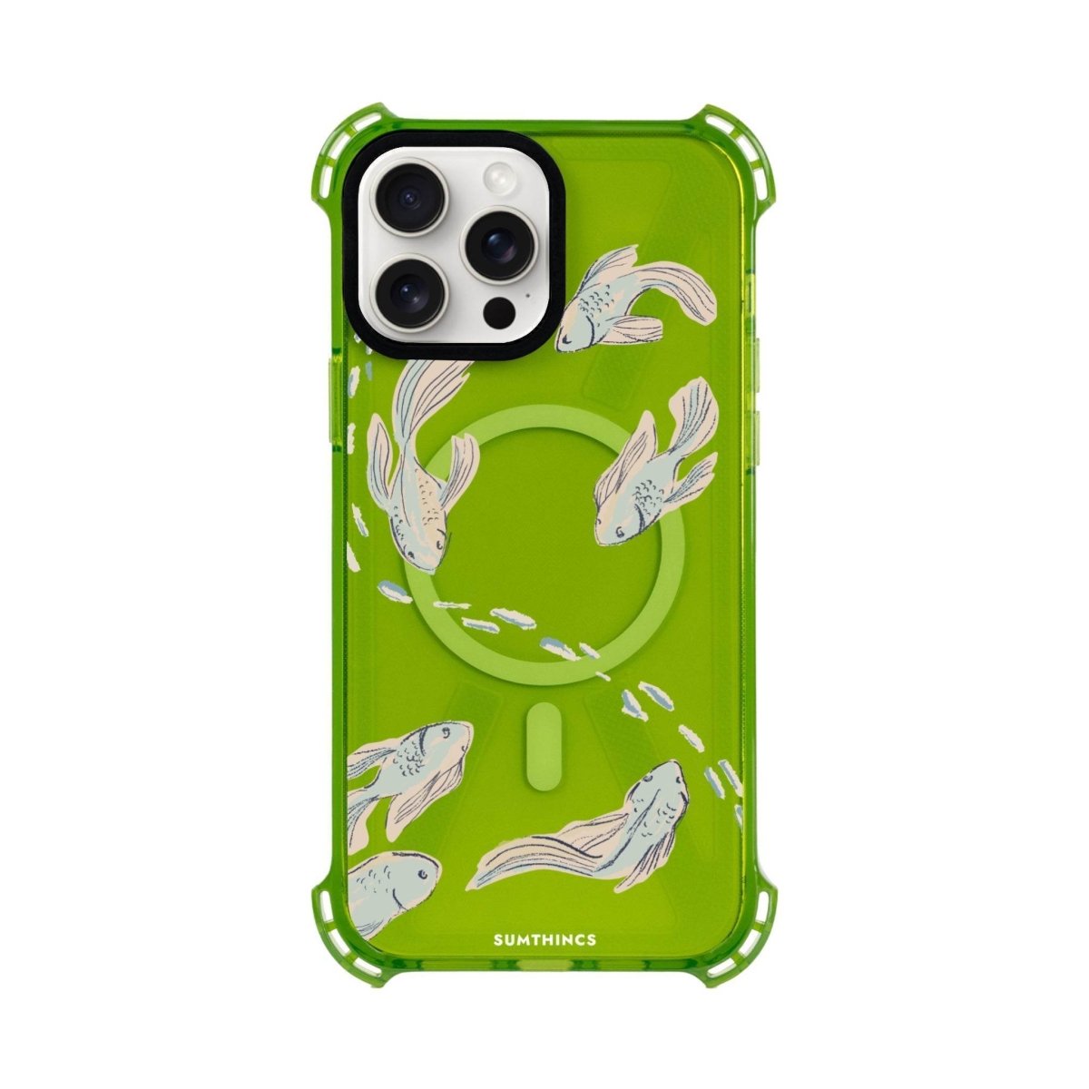 iPhone 15 Pro Max Koi Fish Bumper Magsafe Şeffaf Telefon Kılıfı Yeşil - SUMTHINCS
