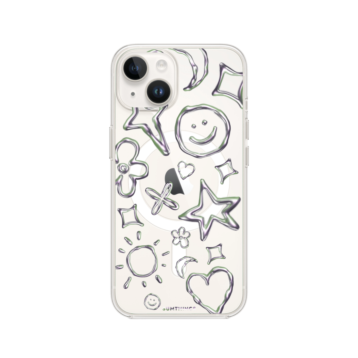iPhone 15 Silver Doodles Clear Magsafe Şeffaf Telefon Kılıfı - SUMTHINCS