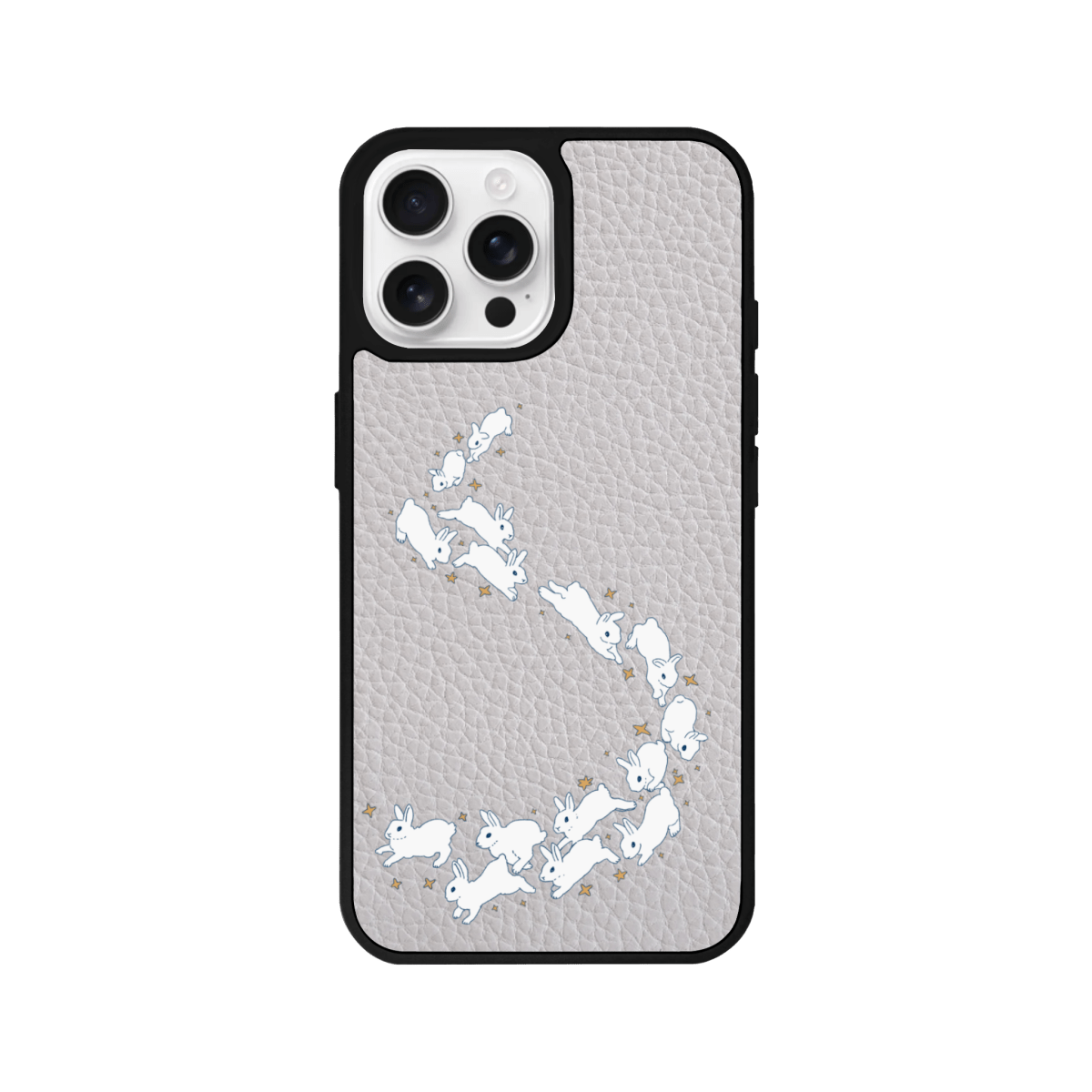 iPhone 15 Starry Bunnies Leather Vegan Deri Telefon Kılıfı Gri - SUMTHINCS