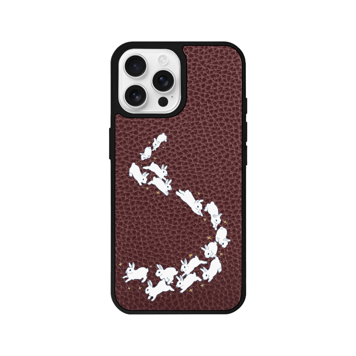 iPhone 15 Starry Bunnies Leather Vegan Deri Telefon Kılıfı Bordo - SUMTHINCS