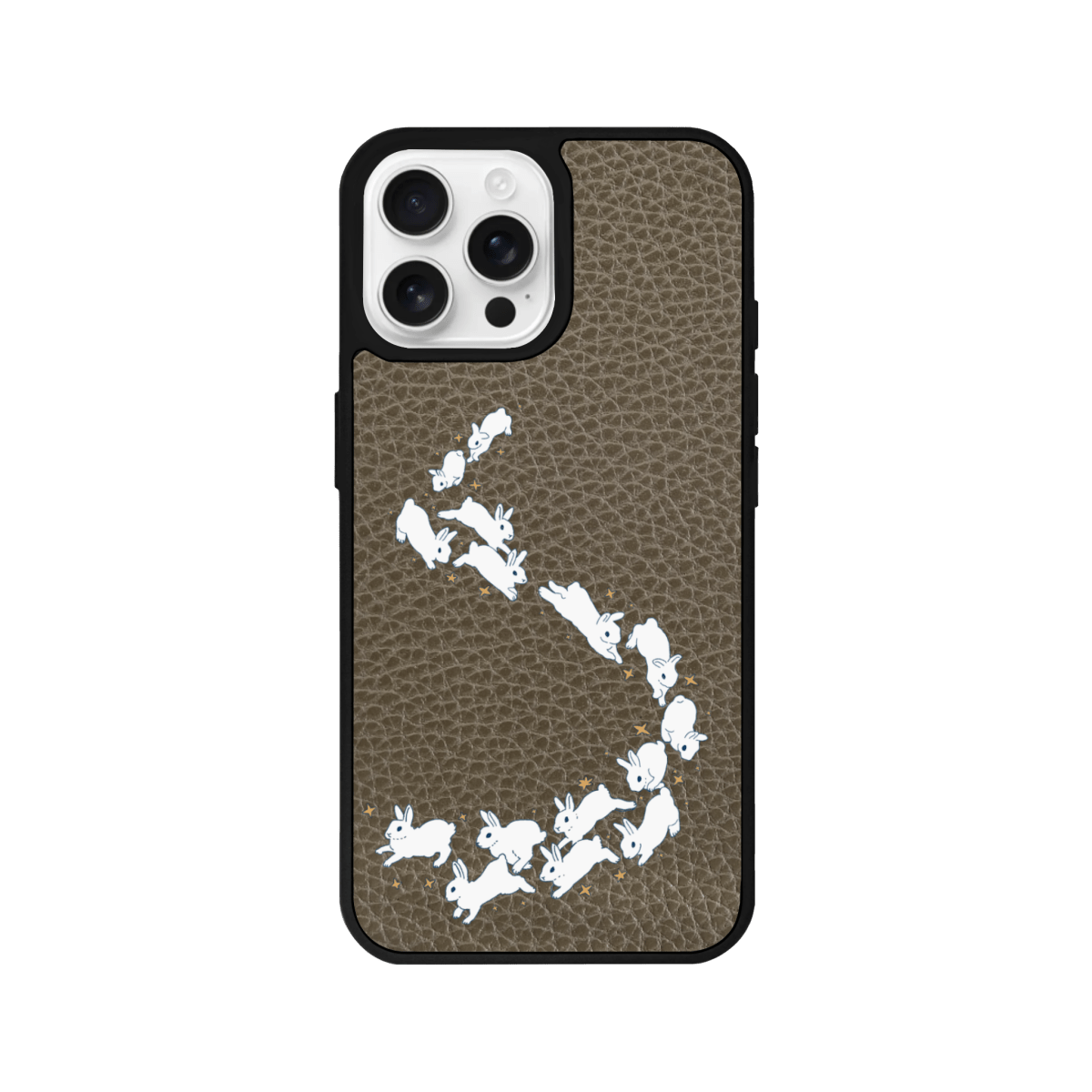 iPhone 15 Starry Bunnies Leather Vegan Deri Telefon Kılıfı Haki - SUMTHINCS