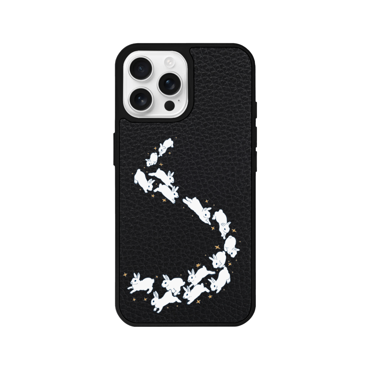iPhone 15 Starry Bunnies Leather Vegan Deri Telefon Kılıfı Siyah - SUMTHINCS