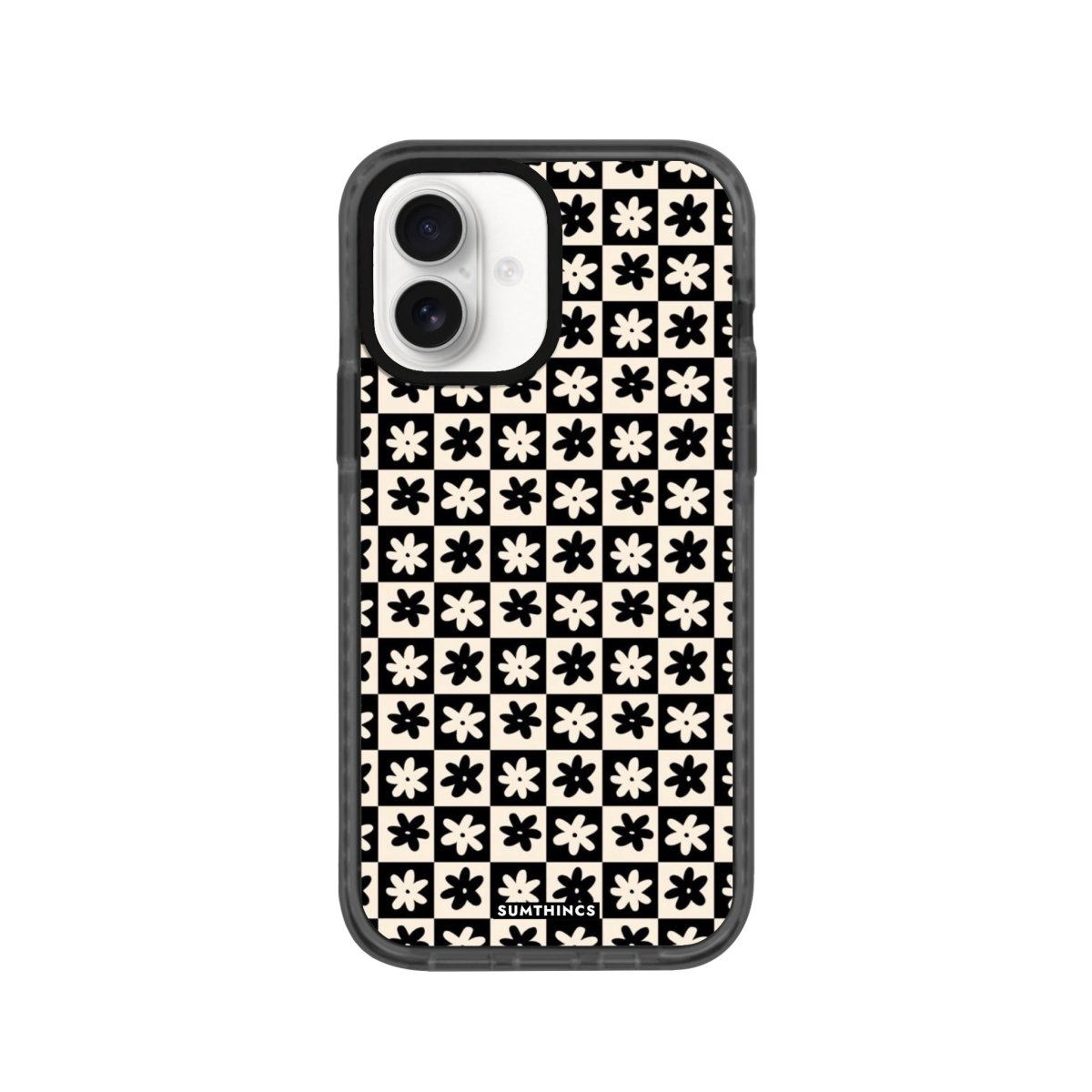 iPhone 16 Check Flowers Procase Şeffaf Telefon Kılıfı Antrasit - SUMTHINCS