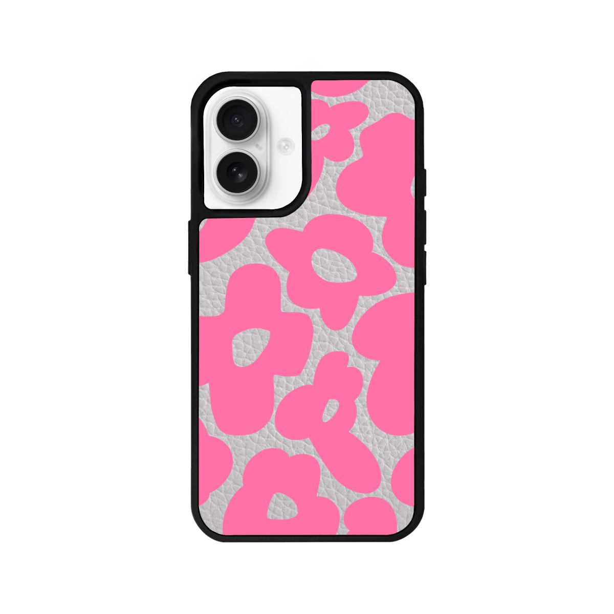 iPhone 16 Daisy Pop Leather Deri Telefon Kılıfı Gri - SUMTHINCS