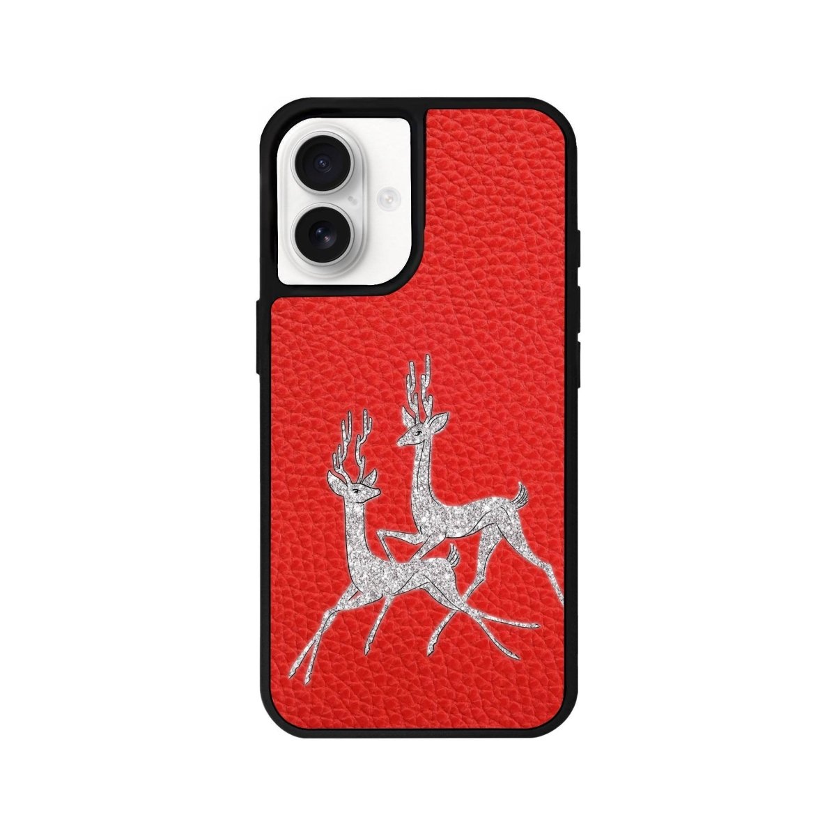 iPhone 16 Disco Deers Leather Vegan Deri Telefon Kılıfı Kırmızı - SUMTHINCS