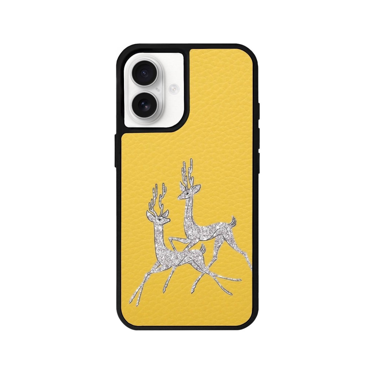iPhone 16 Disco Deers Leather Vegan Deri Telefon Kılıfı Sarı - SUMTHINCS