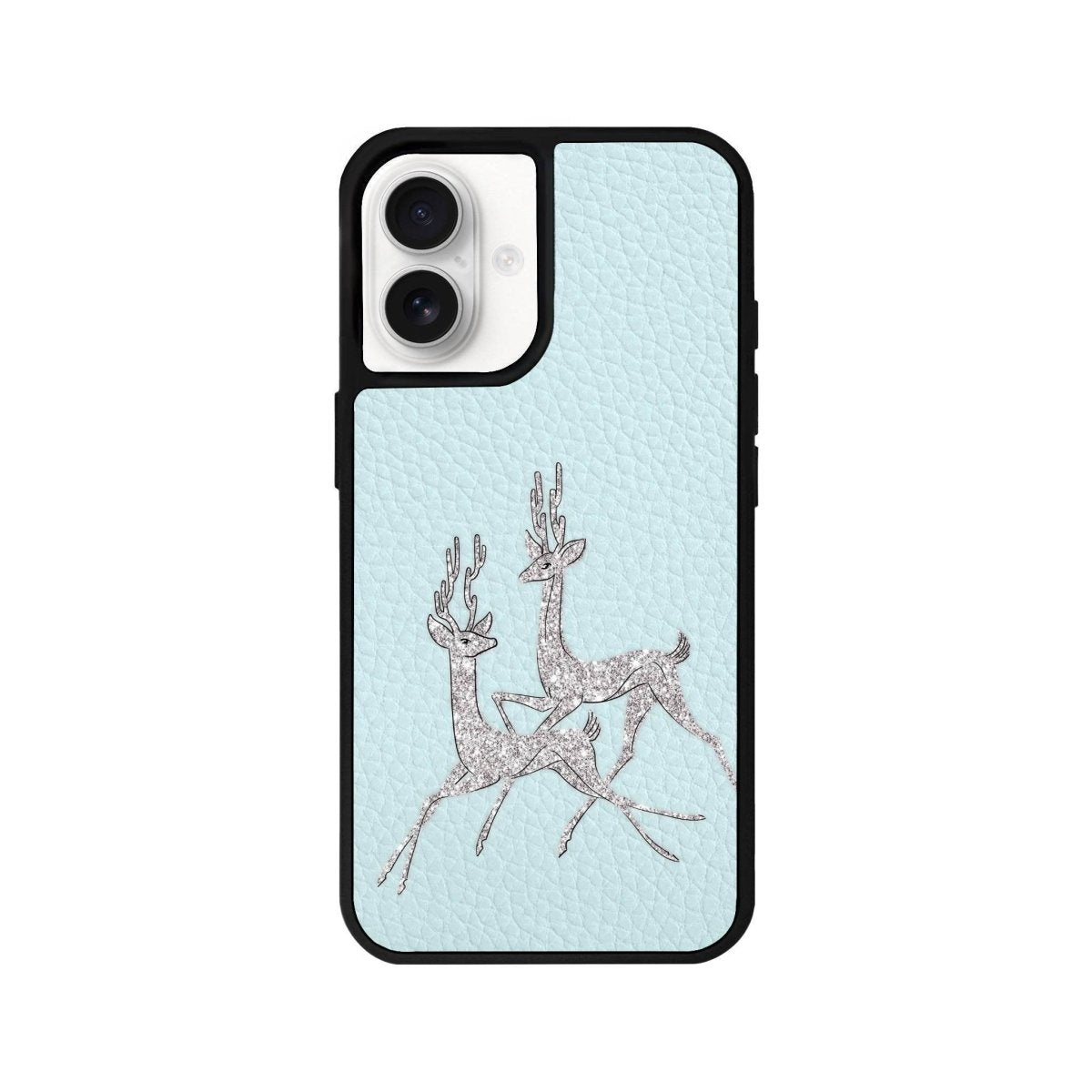 iPhone 16 Disco Deers Leather Vegan Deri Telefon Kılıfı Açık Mavi - SUMTHINCS