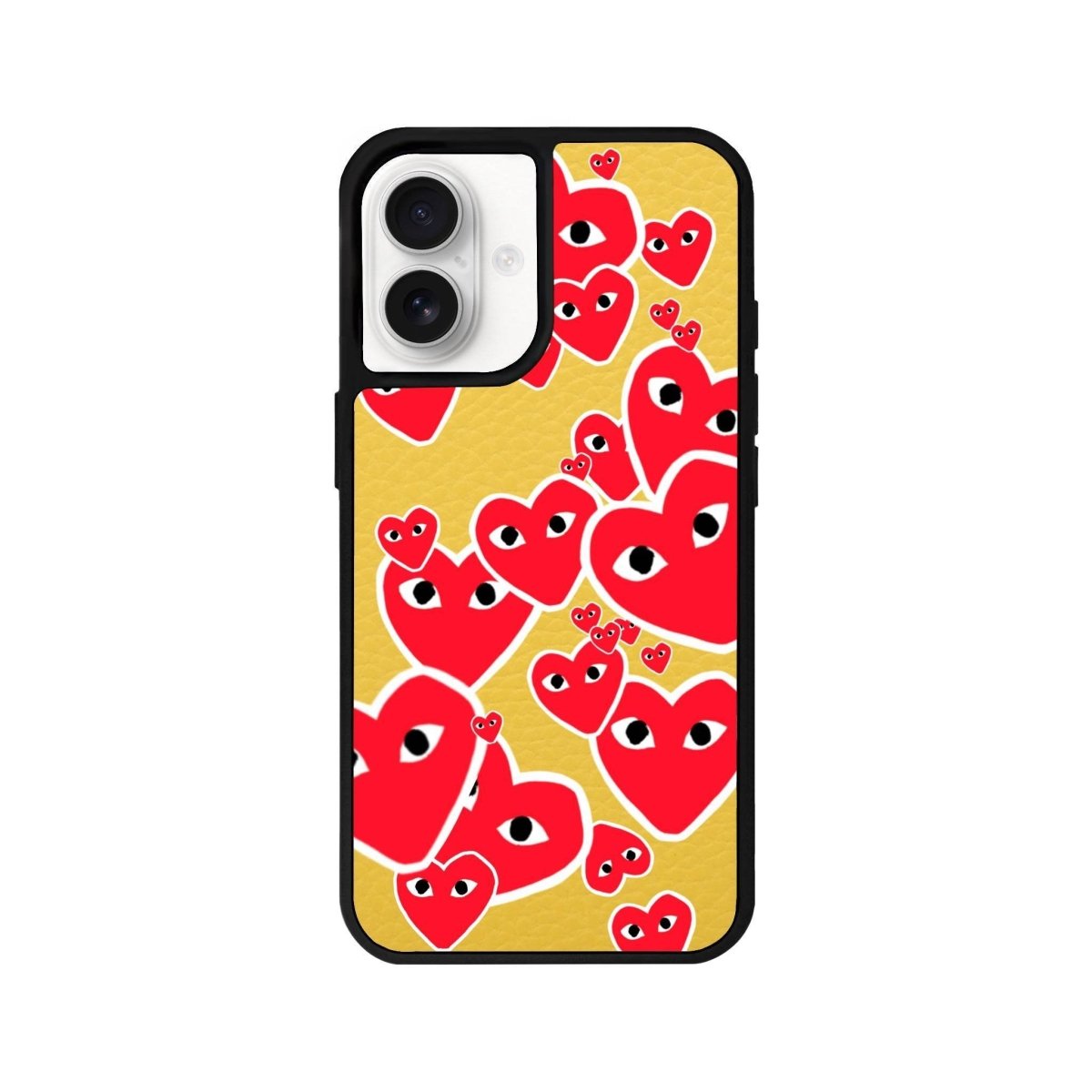 iPhone 16 Hearts Leather Vegan Deri Telefon Kılıfı Sarı - SUMTHINCS
