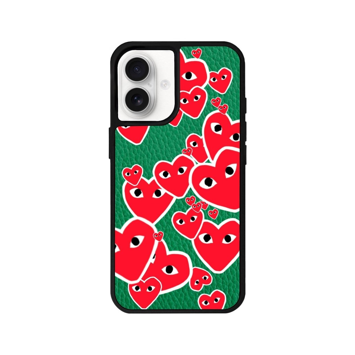 iPhone 16 Hearts Leather Vegan Deri Telefon Kılıfı Yeşil - SUMTHINCS