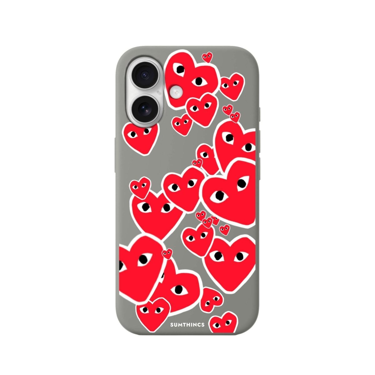 iPhone 16 Hearts Premium Telefon Kılıfı Gri - SUMTHINCS
