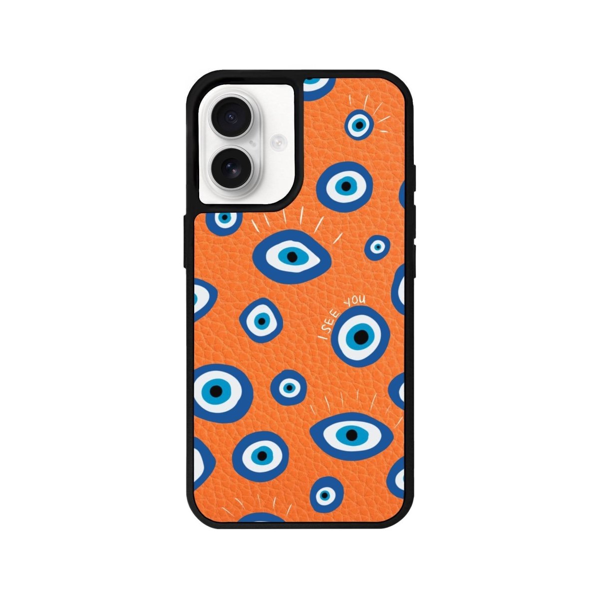 iPhone 16 I See You Leather Vegan Deri Telefon Kılıfı Turuncu - SUMTHINCS