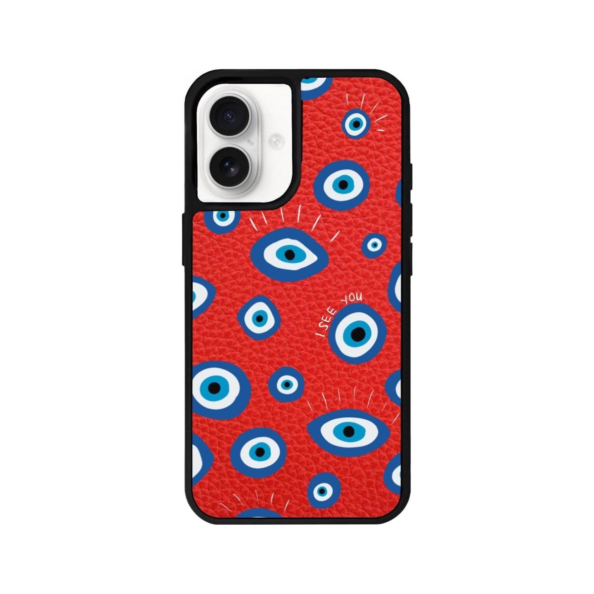 iPhone 16 I See You Leather Vegan Deri Telefon Kılıfı Kırmızı - SUMTHINCS