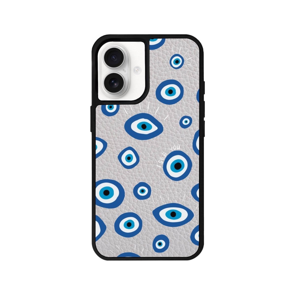 iPhone 16 I See You Leather Vegan Deri Telefon Kılıfı Gri - SUMTHINCS