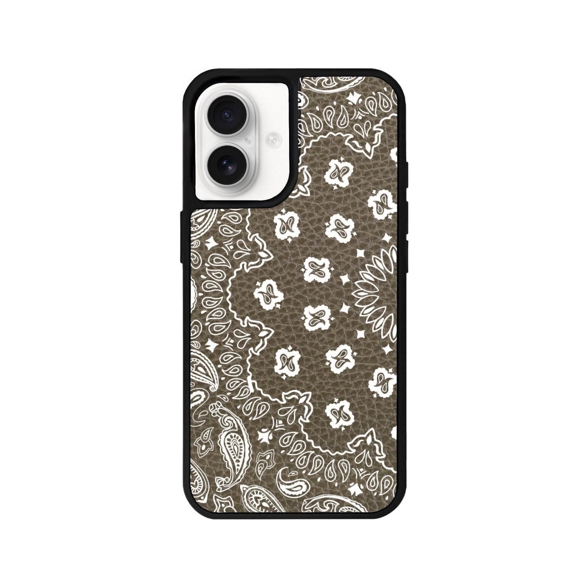iPhone 16 Paisley Leather Vegan Deri Telefon Kılıfı Haki - SUMTHINCS