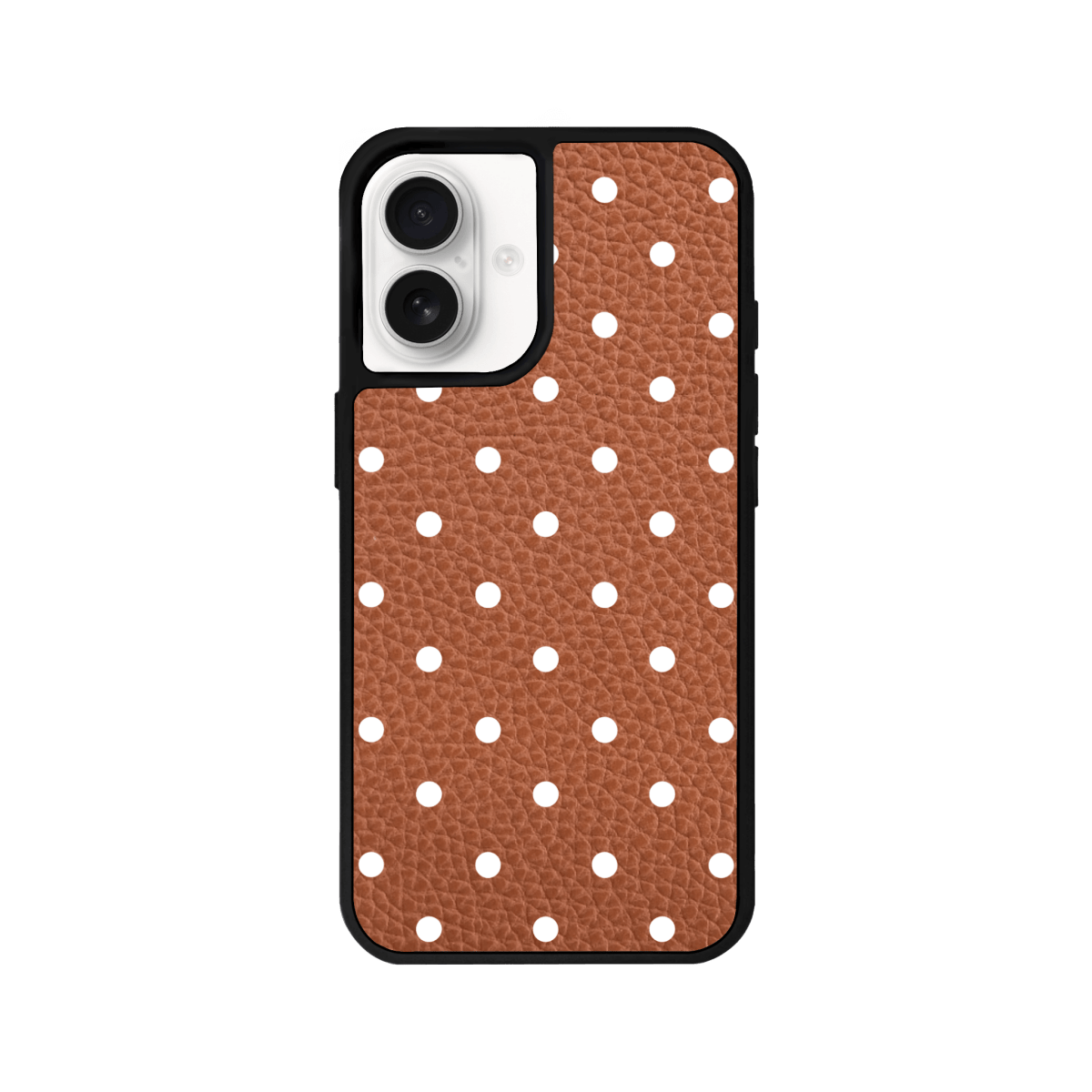 iPhone 16 Plus Polka Dot Leather Deri Telefon Kılıfı Kahverengi - SUMTHINCS