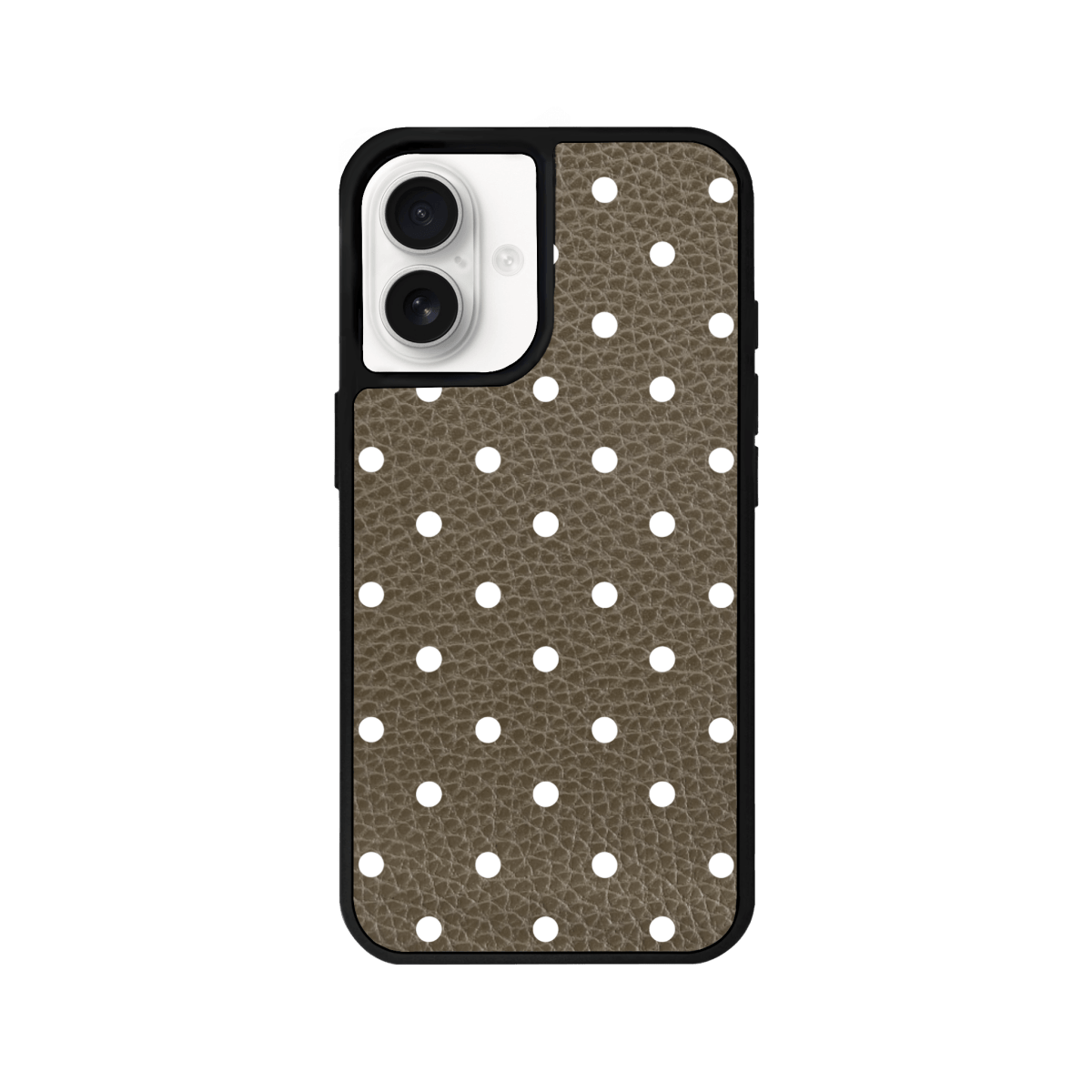 iPhone 16 Plus Polka Dot Leather Deri Telefon Kılıfı Haki - SUMTHINCS