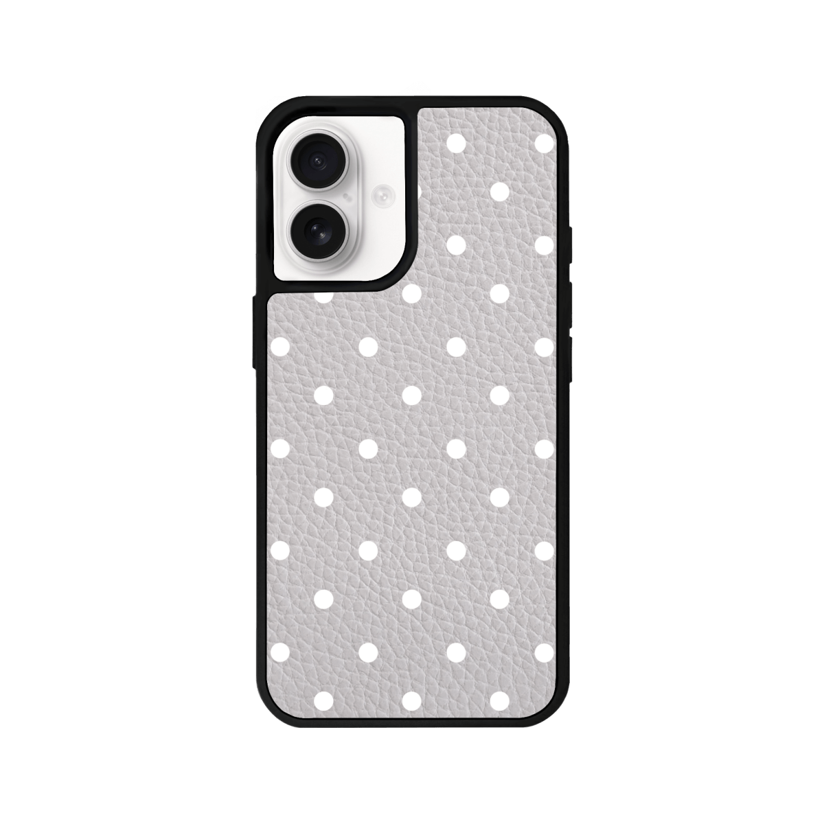 iPhone 16 Plus Polka Dot Leather Deri Telefon Kılıfı Gri - SUMTHINCS