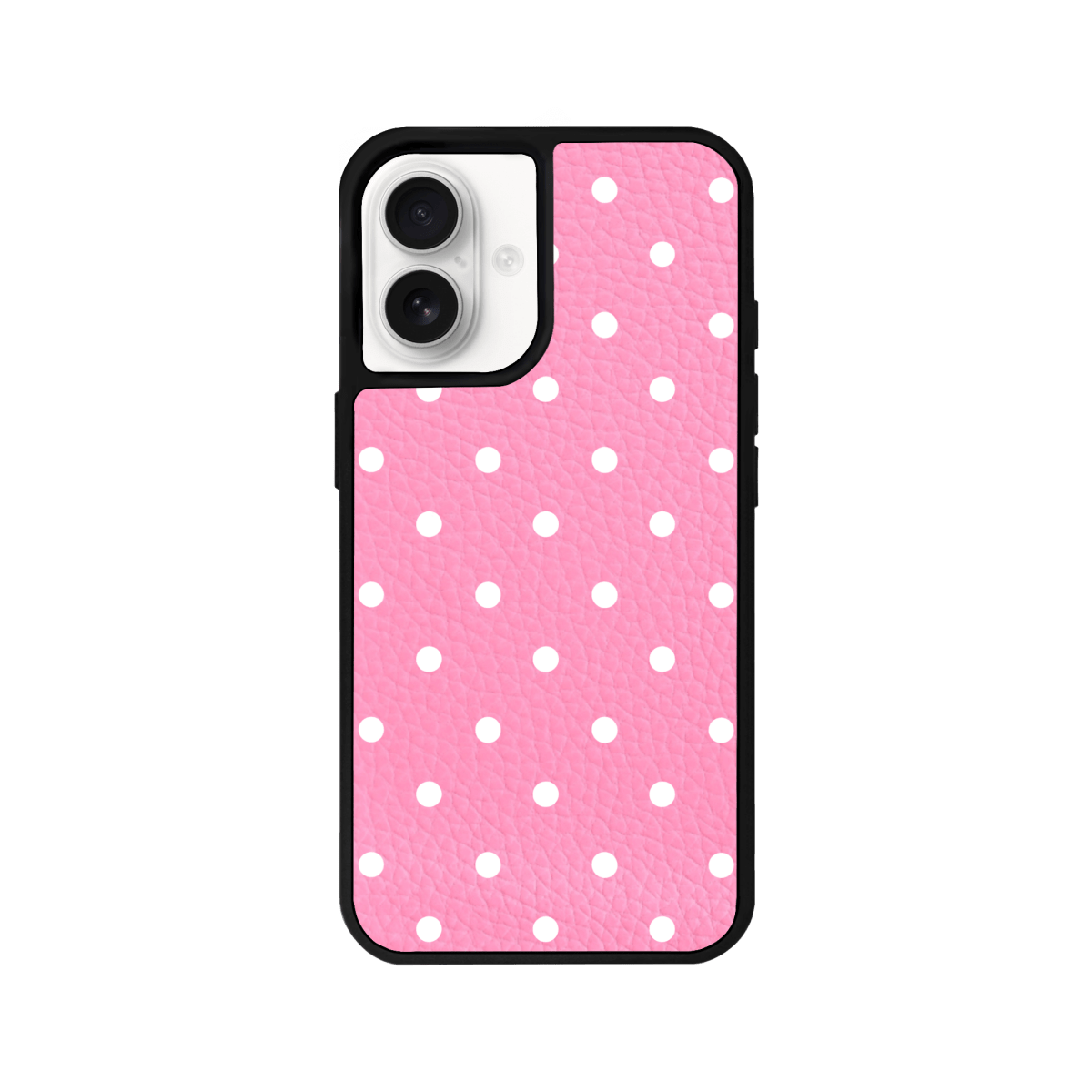 iPhone 16 Plus Polka Dot Leather Deri Telefon Kılıfı Pembe - SUMTHINCS