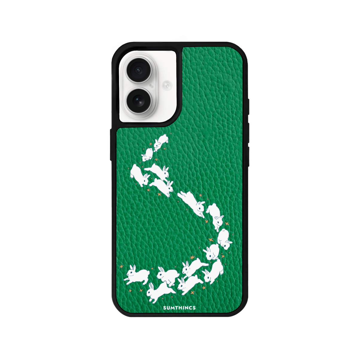 iPhone 16 Plus Starry Bunnies Leather Vegan Deri Telefon Kılıfı Yeşil - SUMTHINCS