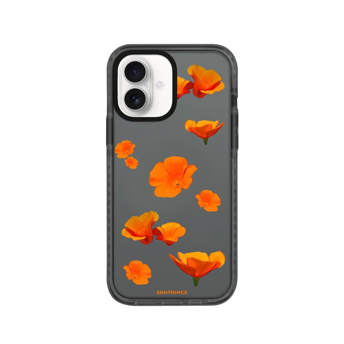 iPhone 16 Poppies Procase Şeffaf Telefon Kılıfı Antrasit - SUMTHINCS