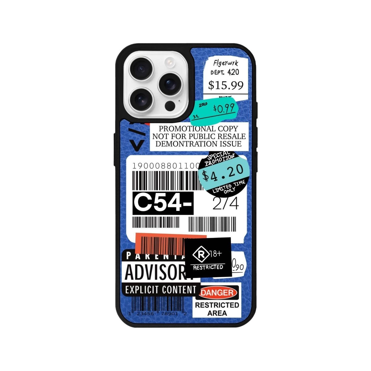 iPhone 16 Pro Barcode C54 Leather Vegan Deri Telefon Kılıfı Mavi - SUMTHINCS