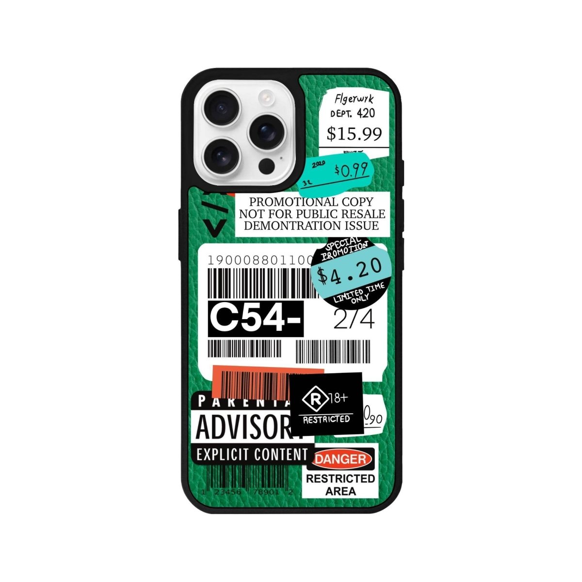 iPhone 16 Pro Barcode C54 Leather Vegan Deri Telefon Kılıfı Yeşil - SUMTHINCS