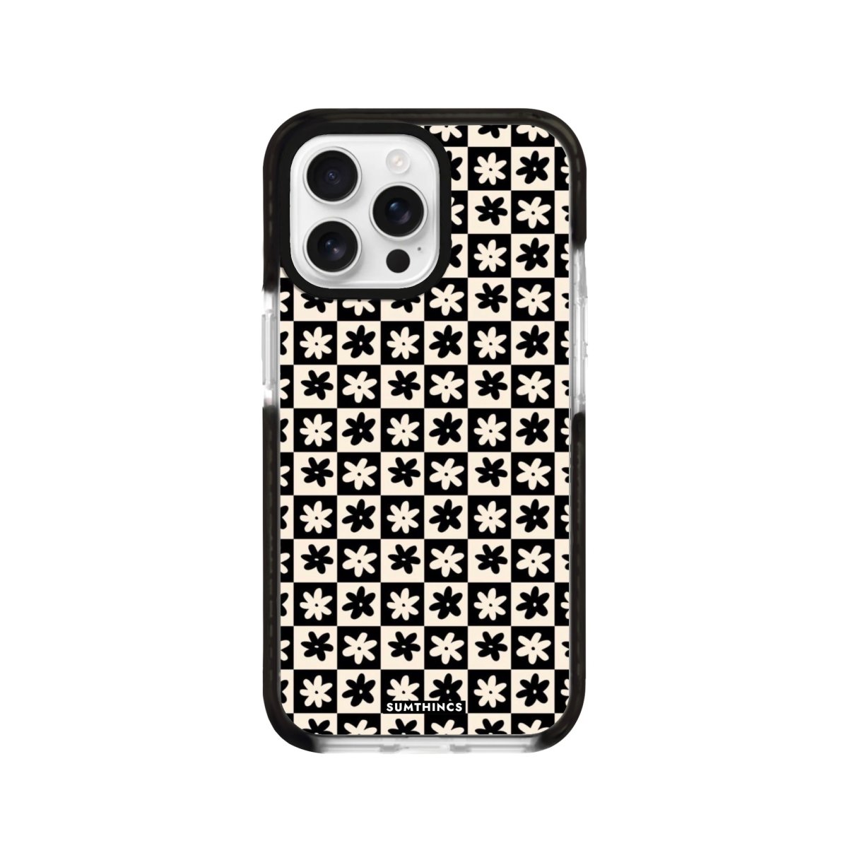 iPhone 16 Pro Check Flowers Procase Şeffaf Telefon Kılıfı Siyah Şeffaf - SUMTHINCS