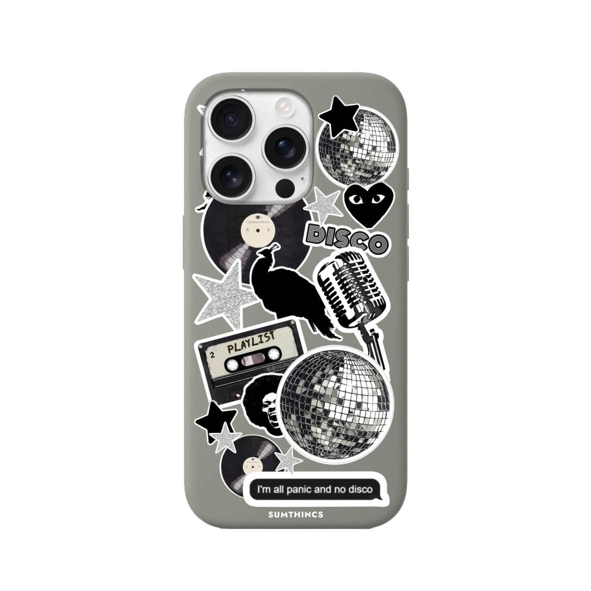 iPhone 16 Pro Disco Stickers Premium Telefon Kılıfı Gri - SUMTHINCS