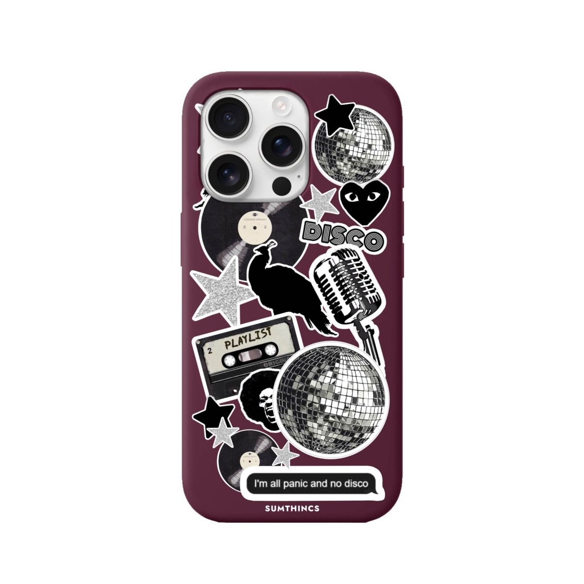 iPhone 16 Pro Disco Stickers Premium Telefon Kılıfı Bordo - SUMTHINCS