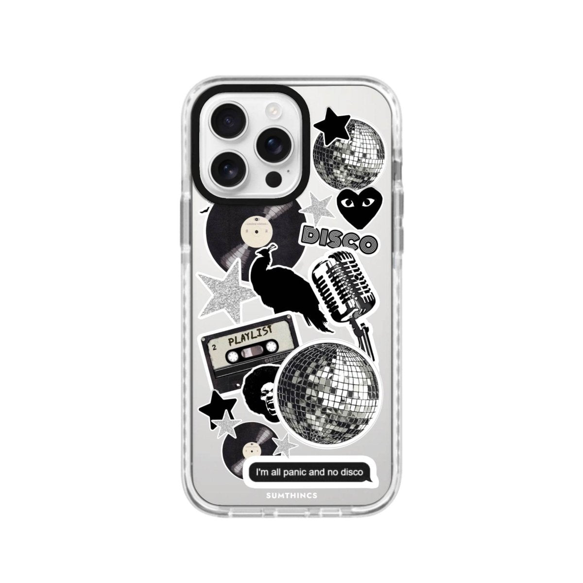 iPhone 16 Pro Disco Stickers Procase Şeffaf Telefon Kılıfı Beyaz Şeffaf - SUMTHINCS