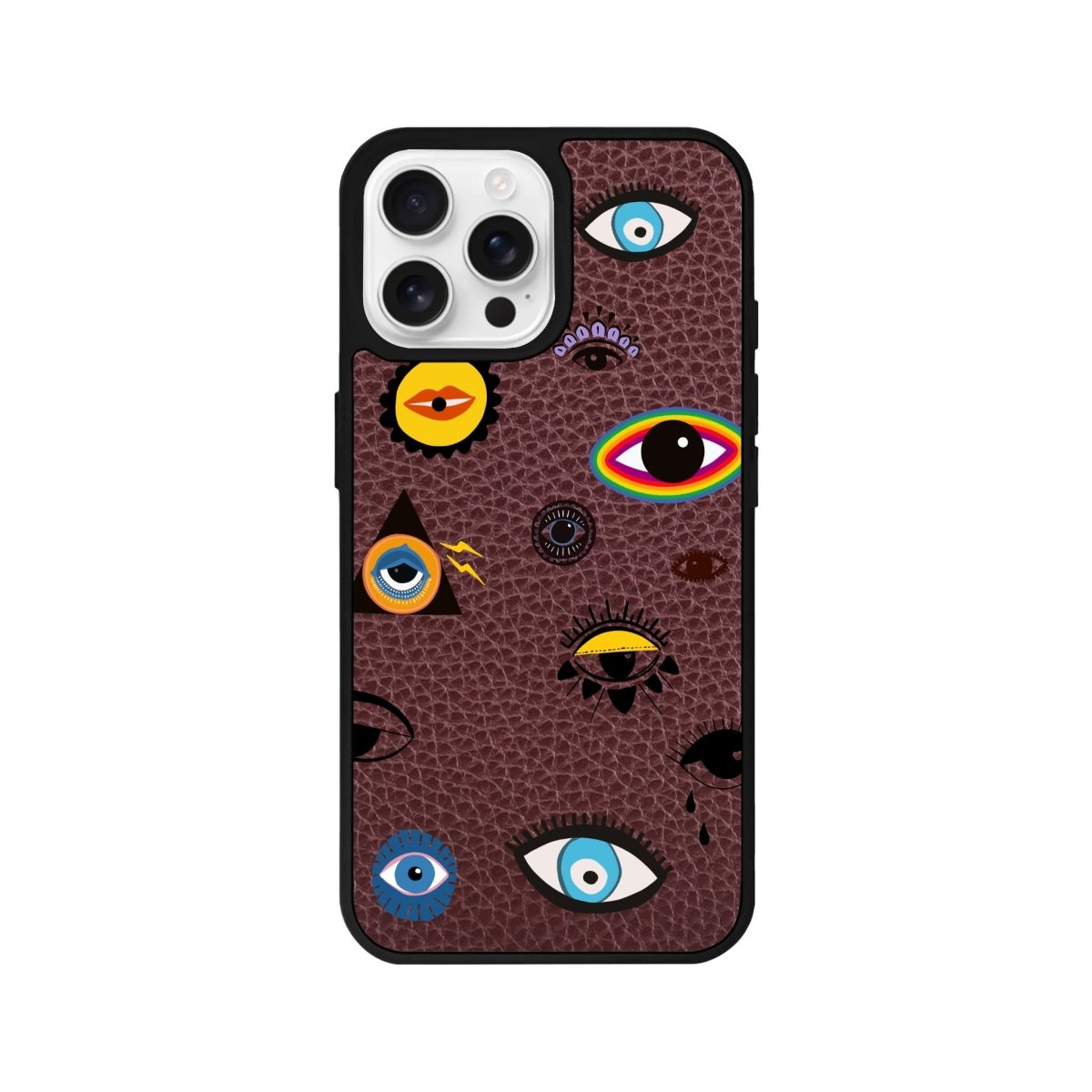 iPhone 16 Pro Eye Stickers Leather Vegan Deri Telefon Kılıfı Bordo - SUMTHINCS