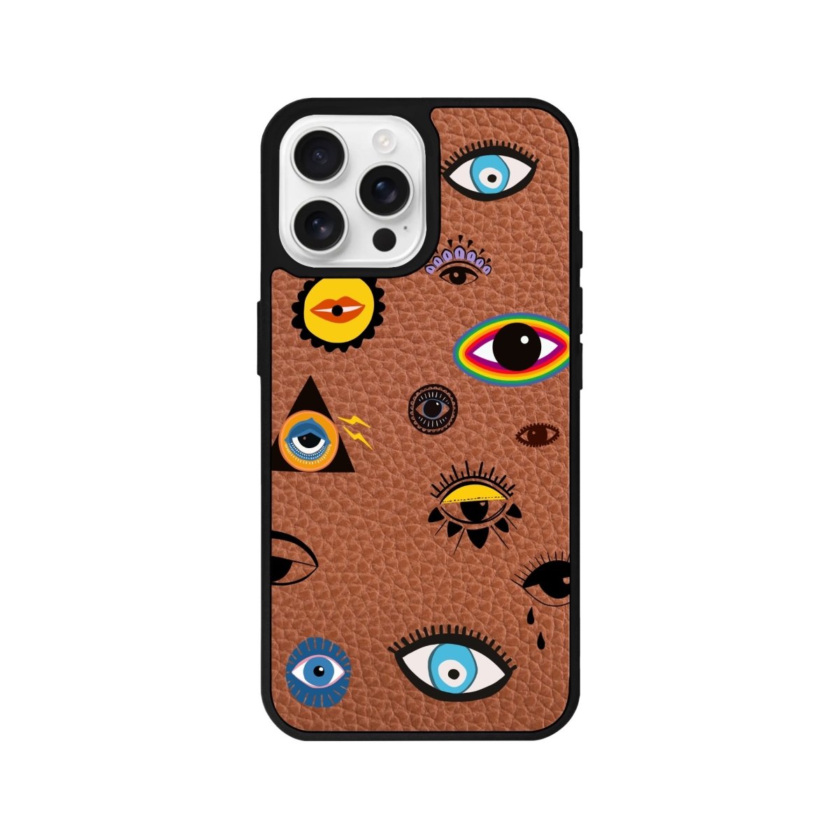 iPhone 16 Pro Eye Stickers Leather Vegan Deri Telefon Kılıfı Kahverengi - SUMTHINCS