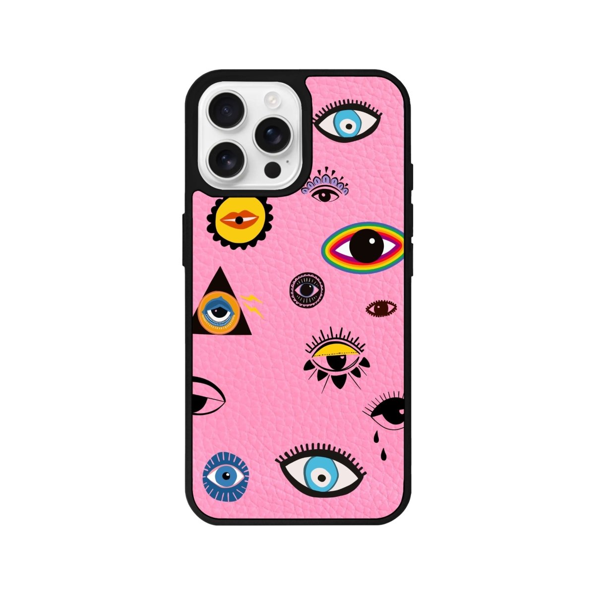 iPhone 16 Pro Eye Stickers Leather Vegan Deri Telefon Kılıfı Pembe - SUMTHINCS