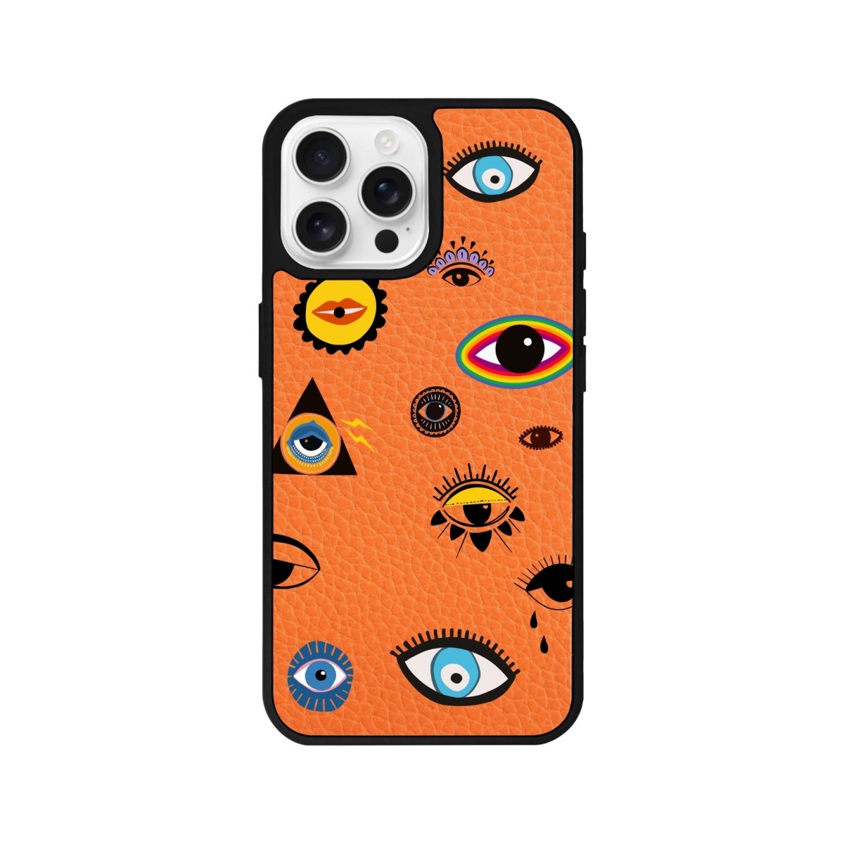 iPhone 16 Pro Eye Stickers Leather Vegan Deri Telefon Kılıfı Turuncu - SUMTHINCS