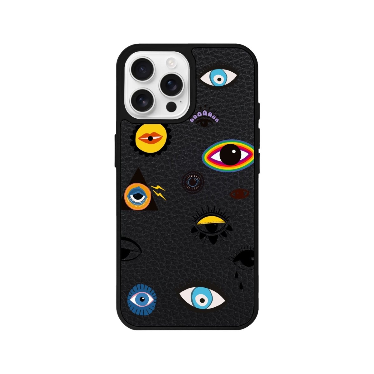 iPhone 16 Pro Eye Stickers Leather Vegan Deri Telefon Kılıfı Siyah - SUMTHINCS